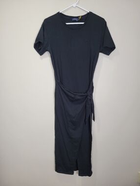 Polo Ralph Lauren Side Tie Jersey Maxi Dress Black Womens Small Logo